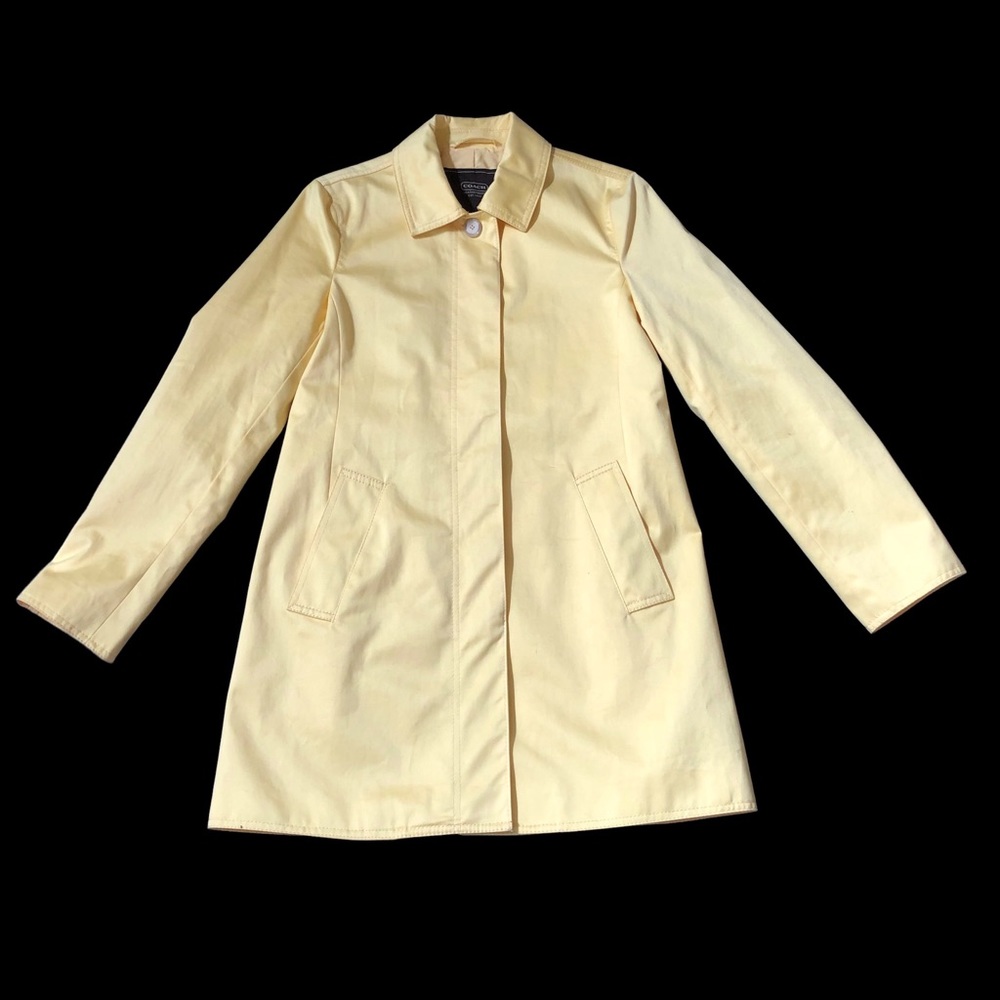 Coach Yellow Sateen Walking Trench Coat Jacket Signature Lining Size S Excellent
